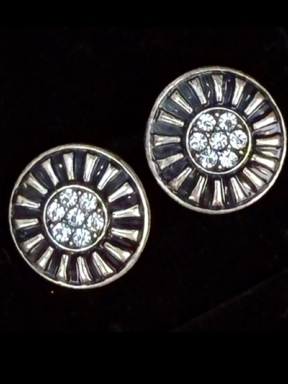 Aged Silvertone bling post pierced earrings